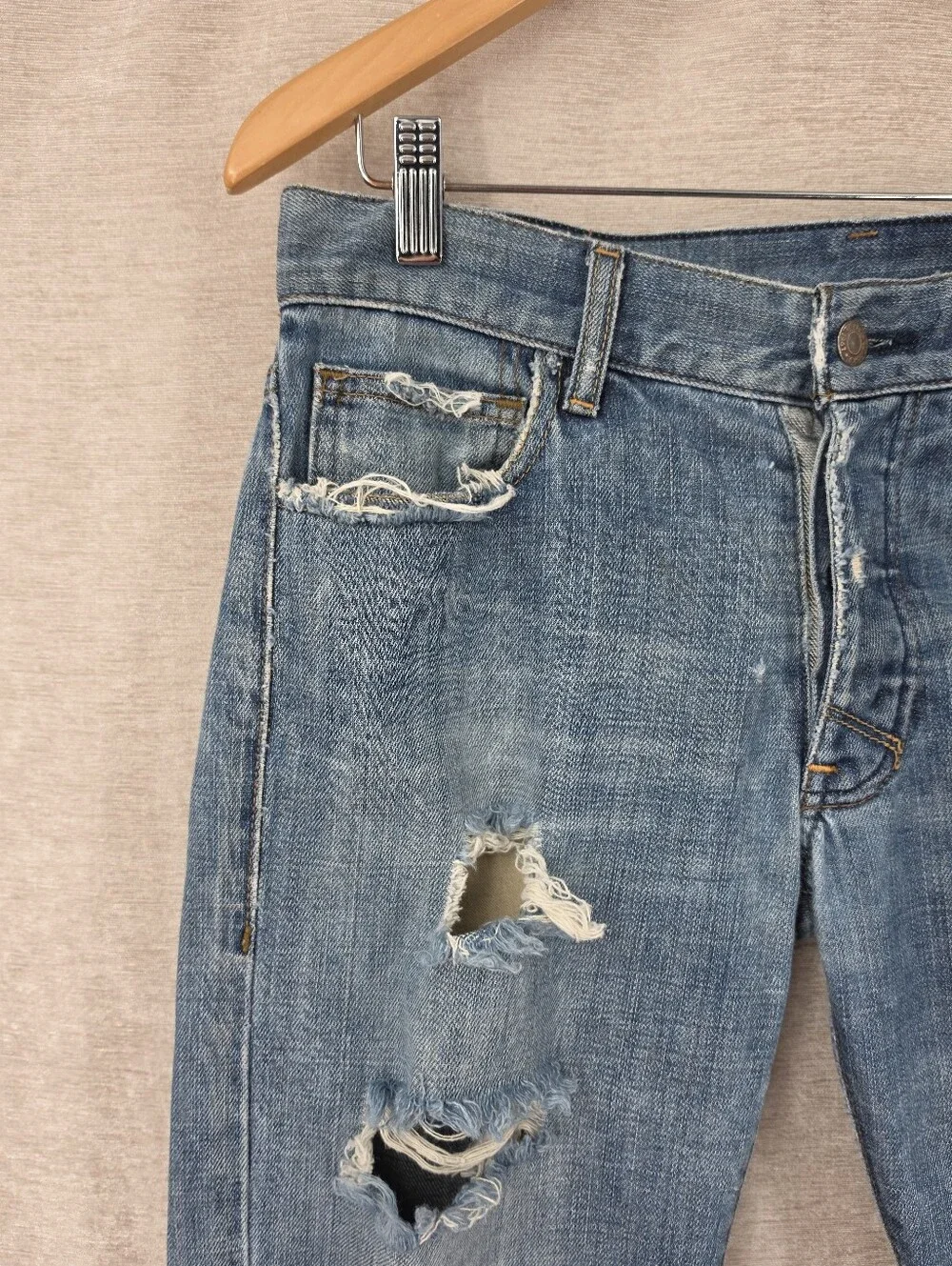 Ralph Lauren Vintage Mercer Jeans Thrashed Distressed Button Fly Denim